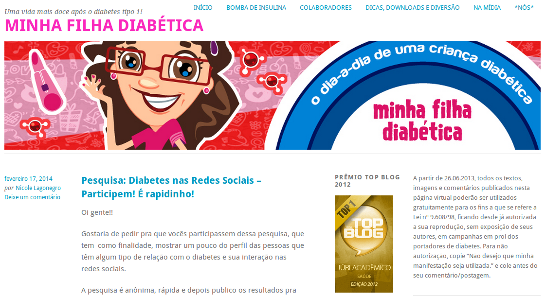 diabetes, tipo 1, nicole lagonegro, blog do mês